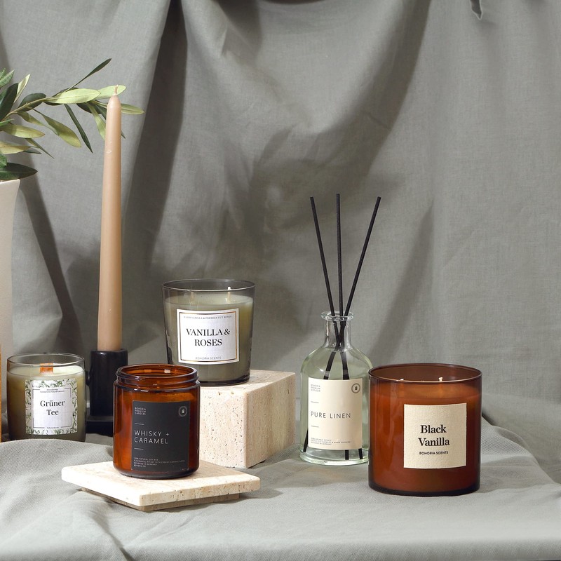 BOHORIA® Kerze im Glas Aromatherapie – Knisternder Holzdocht - Enthält