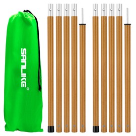 SAN LIKE Aluminum Tent Poles for Tarp - 75in Collapsible Poles for Awnings, Canopy, Rain Fly & Shelter - 2 Sets (5 Sections-Woodgrain)