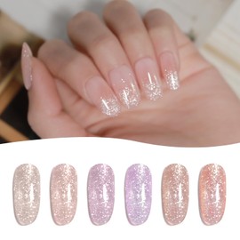 Coikaze Gel Nails, Glitter Gel, Color Gel, Flash Glitter Gel, Flash Color Gel, Flash Nail, Self Nail, UV/LED Compatible, Gel Nail Set, 6 Colors (Pure Gel)