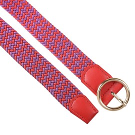 NVKIC Women's Braided Elastic Belt Stretch Woven Round Pin Buckle Woven Fabric Belts for Jeans 1.18" Wide, Purple/Red, Small-For Waist 28"-34" (Length:39")