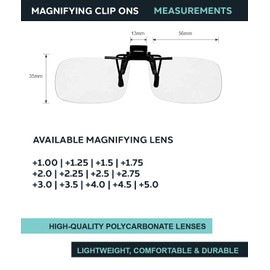 Phillips Safety Small Clear Magnifying Reading Glasses - Clip On Flip Up Glasses - +1.00 to +5.00 Magnification Options (Black, 4.50, Diopters, Clear)