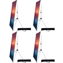 USCNC X Banner Stand Adjustable Fit Banner 23 x 63 to 32 x 78 Inch, Portable Travel Bag, Bigger, More Adaptable Advertising, Stores, Tradeshow, Restaurant, Event, Birthday & Party (4 PACk)