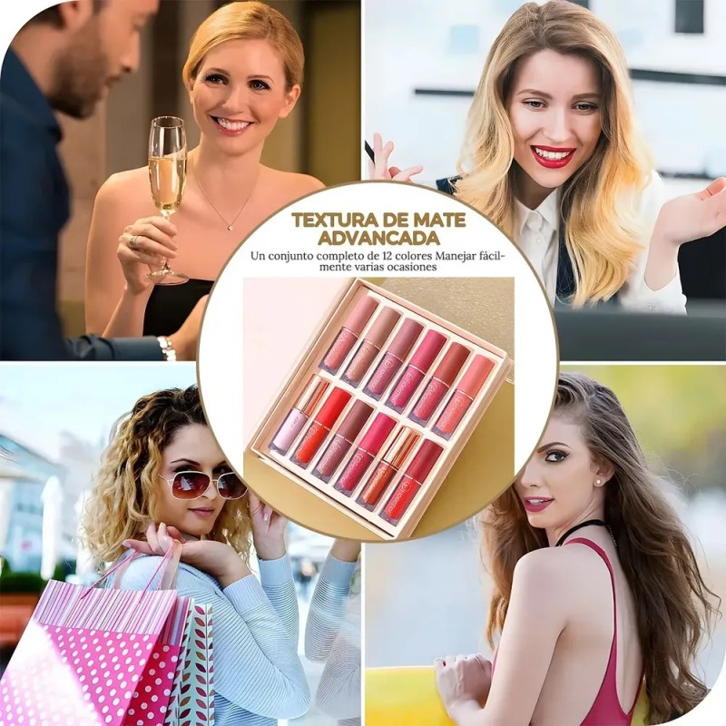 12 Cores De Batom Matte Kit De Gloss Labial Impermeável
