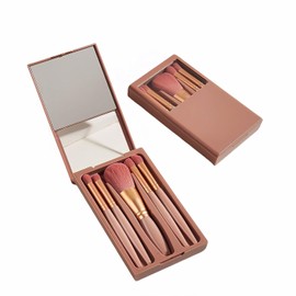 Lumbor37 Kit de Brochas para Maquillaje para Viaje Mini, Set de Brochas para Maquillaje con Estuche Espejo, Portátil para Viajes a Casa, 5 Uds