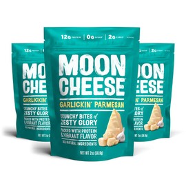 Moon Cheese Garlickin' Parmesan Cheese Bites, 2 Ounce, 3-Pack, Crunchy, Protein Rich Cheese Snack, 100% Real Cheese