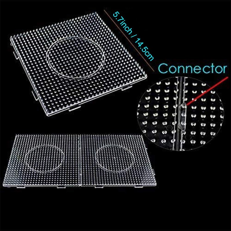 H&W 4PCS 5mm Fuse Beads Boards, Large Clear Pegboards Kits,