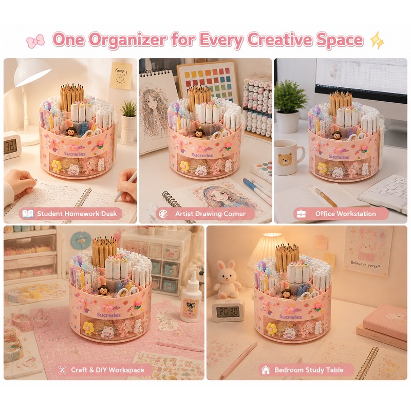 Cute Rotating Pen Holder Organizer for Desk Storage – Kawaii