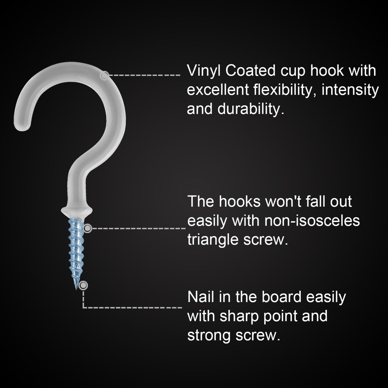 Kuuqa 80 Pieces Vinyl Coated Ceiling Screw Hooks Cup Hooks