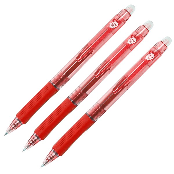 RAYLU PAPER® - Erasable Ballpoint Pen Gel Ink Red 1mm Tip and 0.7mm Line Width (3 Red)