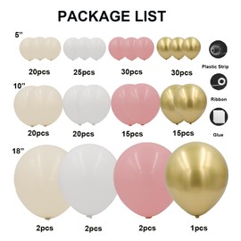Pink and White Gold Balloons Arch Kit-182pcs Sand White Gold Pink Balloons Garland Kit for Birthday, Christening, Baby Shower, Bridal Shower, Engagement Party Decorations