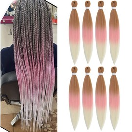 Pre Stretched Braiding Hair 26 Inch Braiding Hair Extensions 8 Packs Brown Pink Blonde Braiding Hair Pre Stretched Yaki Straight Synthetic Braids Hair Extensions for Women (27-Pink-613, 26 inch)