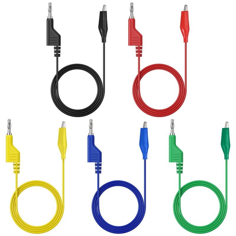 AMTOVL Test Leads Crocodile Clips Cable Set 5 Colours Stackable