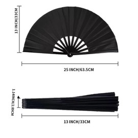 2 Pack Large Bamboo Hand - Portable Folding Fan with Thick Fabric, 13.8 Inch Wedding Cooling Fan for Women, Men, Kids - Decorative Handheld Fan for Parties, Events, Gifts