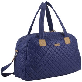 BODHI Quilted Luxe Travel Weekender Purse Shoulder Bag with Trolley Sleeve and Detachable Crossbody Strap, Navy