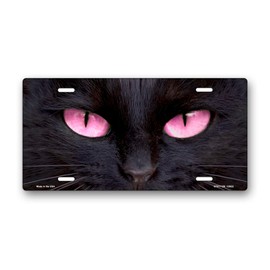 Black Cat with Pink Eyes License Plate
