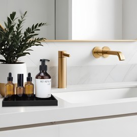 MOLENCO Pack of 2 Bathroom Trays, Bathroom Trays, Bathroom Trays for Bathroom, Dressing Table Tray Organiser, Soap Dispenser Plate for Bathroom Worktop Dresser (Black)