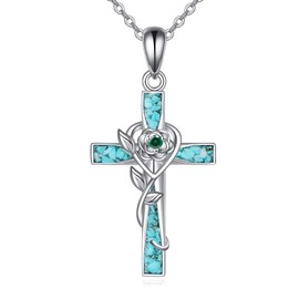 ONEFINITY Cross Necklace 925 Sterling Silver Turquoise Cross Pendant May Birthstone Necklace Jewelry Gifts for Women
