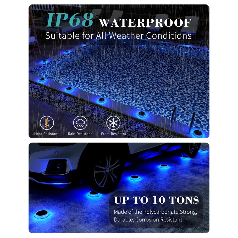 DetarZinLED 6 Packs Solar Driveway Lights Outdoor IP68 Waterproof, Blue