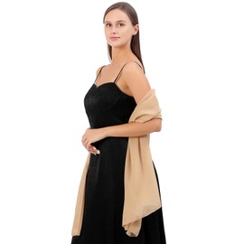 changyexi Chiffon Shawl for Women Formal, Elegant Black Shawls and Wraps for Evening Dresses, 1920s Soft Wedding Brides Scarf (Champagne Gold)