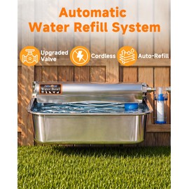 3 Gallon Automatic Chicken Waterer, Real 304 Stainless Steel Metal Poultry Waterer with Upgraded Float Valve, Extra Filter, 1.5M Hose (Stainless Steel Auto Waterer Set)