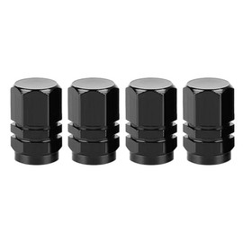 Black Hex Aluminum Tire Valve Stem Caps - 4 Pack - Universal