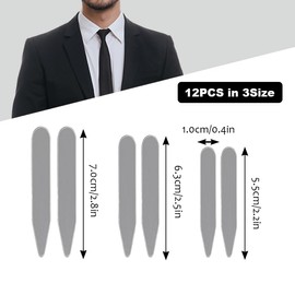 12Pcs Metal Collar Stiffeners Stainless Steel Collar Stiffeners Men Women Shirt Collar Stiffeners 3 Sizes (5.58cm 6.35cm 7cm) Polo Shirt Collar Stiffeners Metallic Collar Stays Collars Support