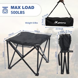 XplrKamp Padded Camping Stool, 18" 500lb Oversized Foot Rest, Black, 1