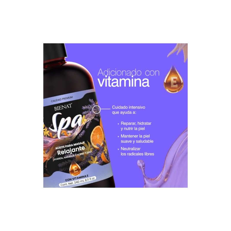 Bienat | Aceite Masaje Relajación 240ml | Lavanda, Naranja e