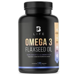 Aceite de Linaza Puro Alto en Omega 3 de 180 Cápsulas. Ingredientes naturales: Ácido Alfa Linolénico. Omega 3 Flaxseed Oil B Life.