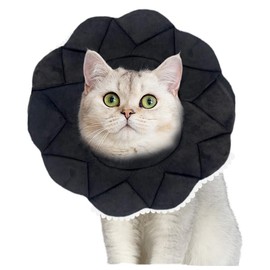 Soft Recovery Cone for Cats, Adjustable Post-Surgery Protective Collar, Comfortable Elizabethan Collar for Cats, Kittens, and Puppies to Prevent Wound Licking, E-Collar (美/首巻/黒/S)