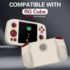 SKRVGOJFG Silicone Case for RG Cube, Anti-Slip, Shock Proof, Soft Protective Case for Anbernic RG Cube Handheld Game Console with Lanyard - White