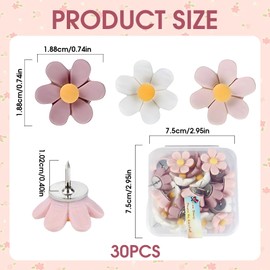 Pack of 30 Flower Push Pins, Floral Push Pins Set, Pins for Notice Board, Creative Decorative Pin Board Needles for Pin Board, Cork Board, Photo Wall, Office & Home Decoration (Pink Series)