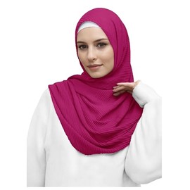 Lina & Lily Premium Cotton Pleated Hijab for Muslim Women, Maxi Head Scarf Shawl Wrap Lightweight (Pink)