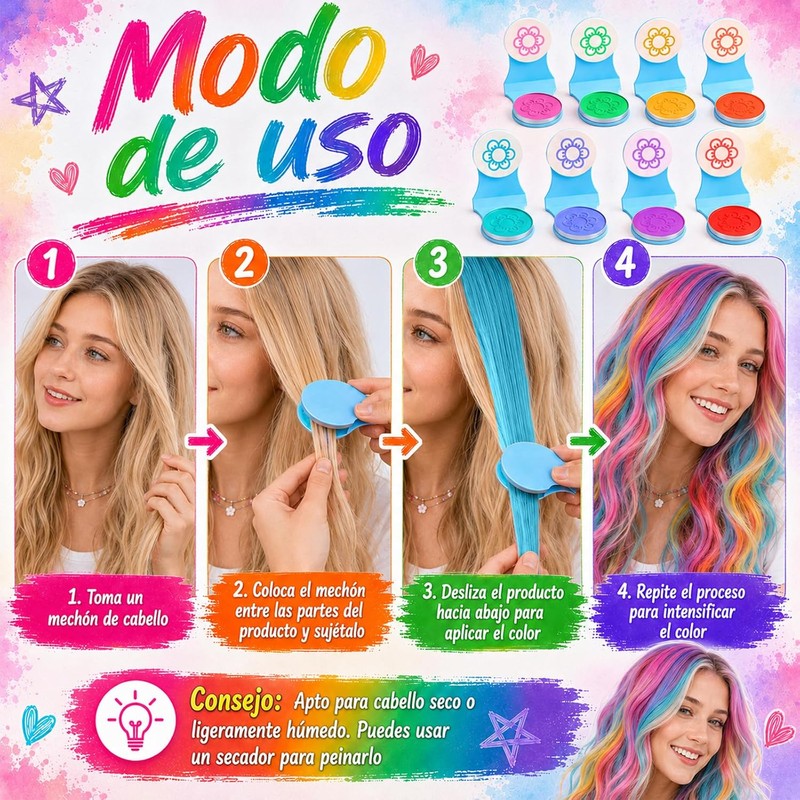Tinte para el Cabello de 8 Colores, Color Duradero, Unisex