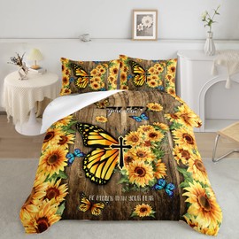 CVHOUSE Sunflower Comforter Twin Set,Sunflower Twin Bedding Set for Girls Kids Teens,Sunflower Quilt Set 3Pcs Sunflower Bed Set Sunflower Duvet Set Farmhouse Room Decor