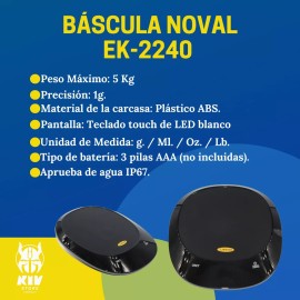 Noval Báscula Noval Digital Táctil De Cocina 5kg A Prueba De Agua