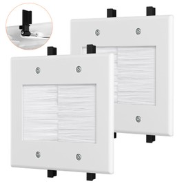 2 Gang Brush Wall Plate, Cable Pass Through Wall Plate with Mounting Bracket for Cable Management TV Coaxial,Ethernet Cables,HDMI,Home Theater Systems Pass Through