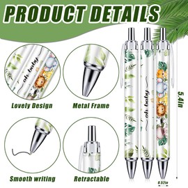 EYNDYN 97 Pieces Baby Shower Gifts for Guest Safari Ballpoint Pens and Keychains Favors Bulk Woodland Retractable Baby Shower Pens Gender Reveal Greeting Cards Souvenirs Prizes