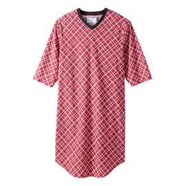 Silverts Mens Adaptive Nightgown - Open Back Cotton Hospital Sleepwear for Elderly - Nightshirt Pajama Top for Disabled Seniors - Home Care Clothing - Red Tartan X-Large