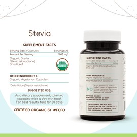 HerbEra Stevia 60 Capsules, 500 mg, USDA Organic Stevia (Stevia Rebaudiana) Dried Leaf (60 Capsules)