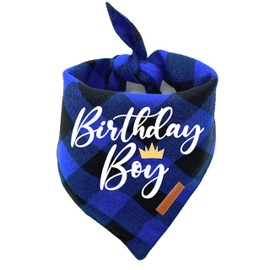 Realeaf Birthday Boy Dog Bandana, Dog Birthday Party Supplies,Premium Durable Fabric,Buffalo Bandana for Small and Medium Dogs Pets (Blue Paid, Small)