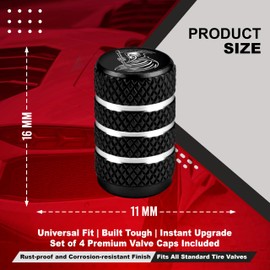 Grim Reaper Tire Valve Stem Caps, Metal, Universal Fit for Cars, Trucks, SUV, Motorcycles, Custom Automotive Accessories, 4pc Set (Black)