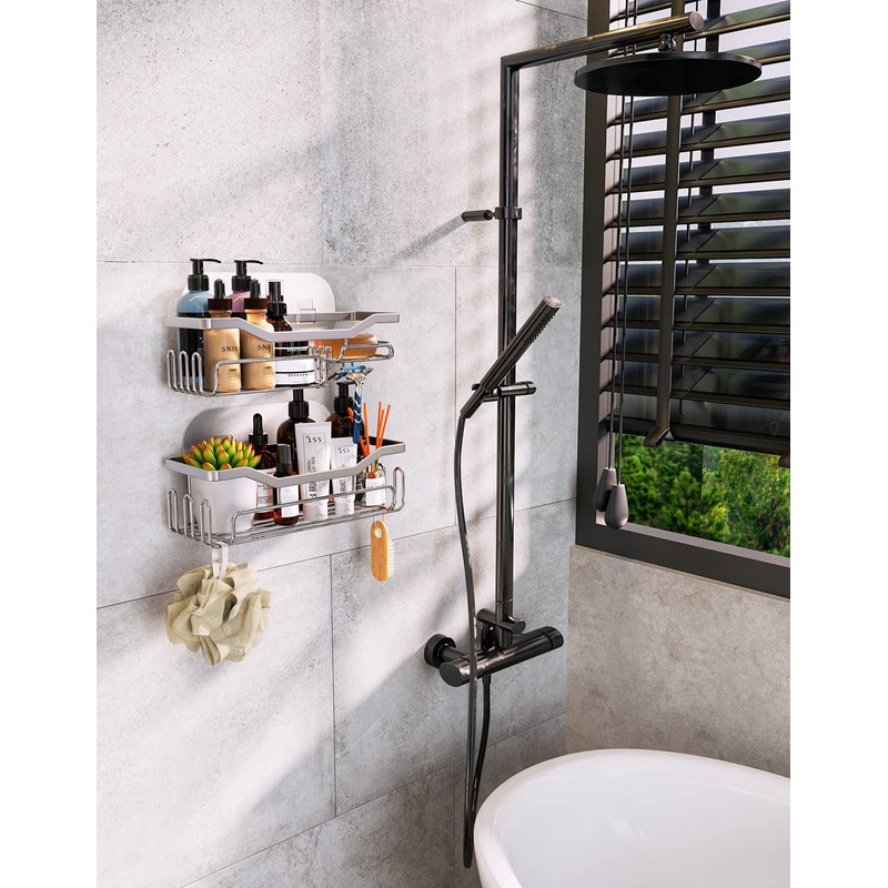 HapiRm Shower Caddy with 11 Hooks,Bathroom Storage with Razor Holder,Soap