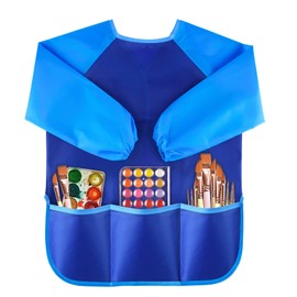 NEBURORA 1 Pack Kids Art Smocks Waterproof Children Art Smock Kids Art Aprons with 3 Roomy Pockets,Painting Supplies for Age 3-5 Years(Blue)