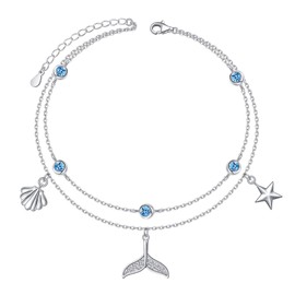 HOOHWE Anklet for Women 925 Sterling Silver Infinity Heart Anklet for Women Classic Adjustable Bead Anklet Bracelets Summer Jewellery for Women and Girls Layered Ankle Bracelet, Sterling Silver