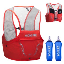 TRIWONDER Hydration Vest 2.5L Ultra Trail Running Backpack Hydration Pack Marathon Vest Lightweight Outdoor Hiking Cycling Daypack (Red-Orange - with 2 Soft Water Bottles, M/L - 35.4-40.2in)