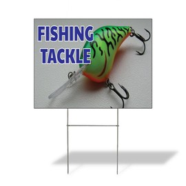 Fastasticdeals Weatherproof Yard Sign Fishing Tackle Advertising Printing Grey Lawn Garden Bait 18x12 Inches 2 Sides Print