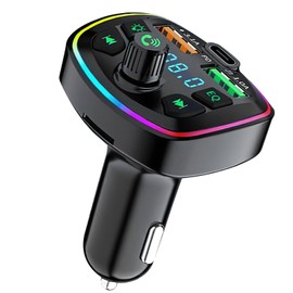 Bluetooth Car Adapter Transmitter 5.3 FM Transmitter Car Radio Bluetooth AUX Adapter with 2 Usb Port Car Charger Fast Charger Hands Free Calling Bass Lossless Music Hi-Fi Sound with Ambient Light