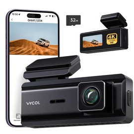 Vycol Dash Cam Front, 4K dash cam with Parking Monitor, car camera dash cam with free 32GB Card, Night Vision, 150º Wide Angle, Loop Recording, App Controlled, Voice Control, G Sensor