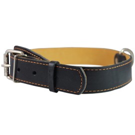 Genuine Thick Leather Collar for Large and XLarge Dogs 20"-25" Neck Size, 1.5" Wide, Black